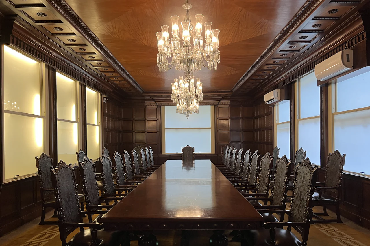 Boardroom with a dark wood table
