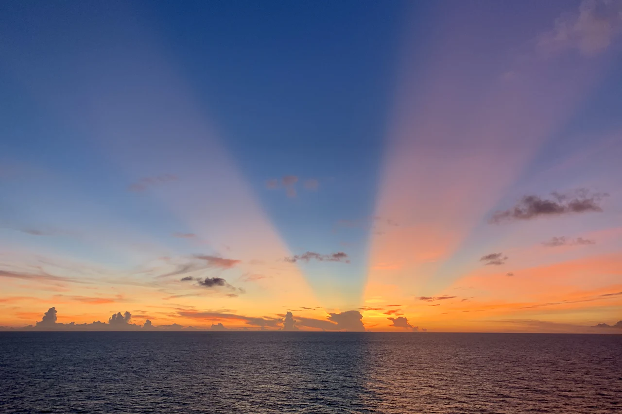 Calm Caribbean sea at golden hour